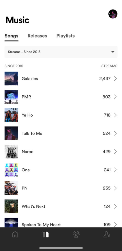 Spotify for artists mobile app - song stats