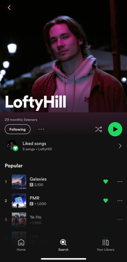 Spotify mobile app - artist page