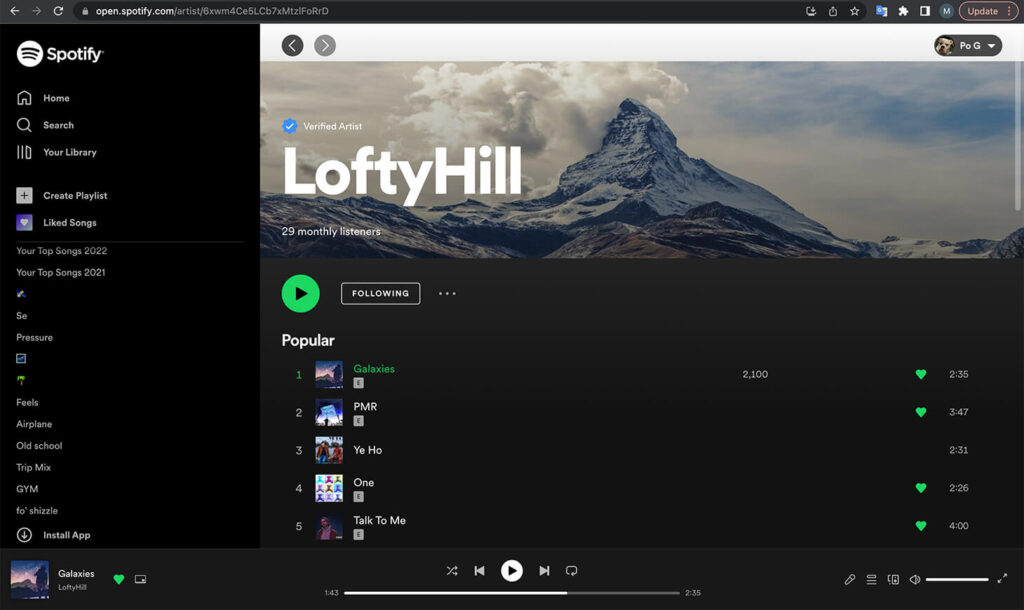 Spotify web player - artist page