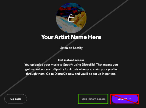 Showing to Skip Instant Access When Claiming Spotify for Artists