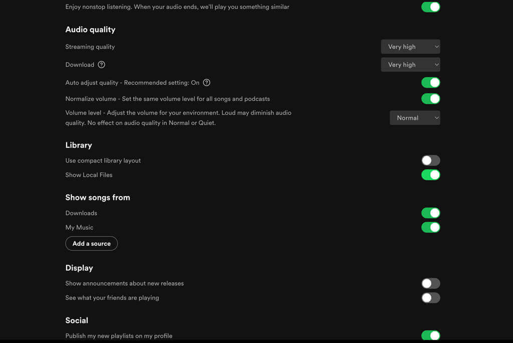 Locating Show Songs from Settings in Spotify