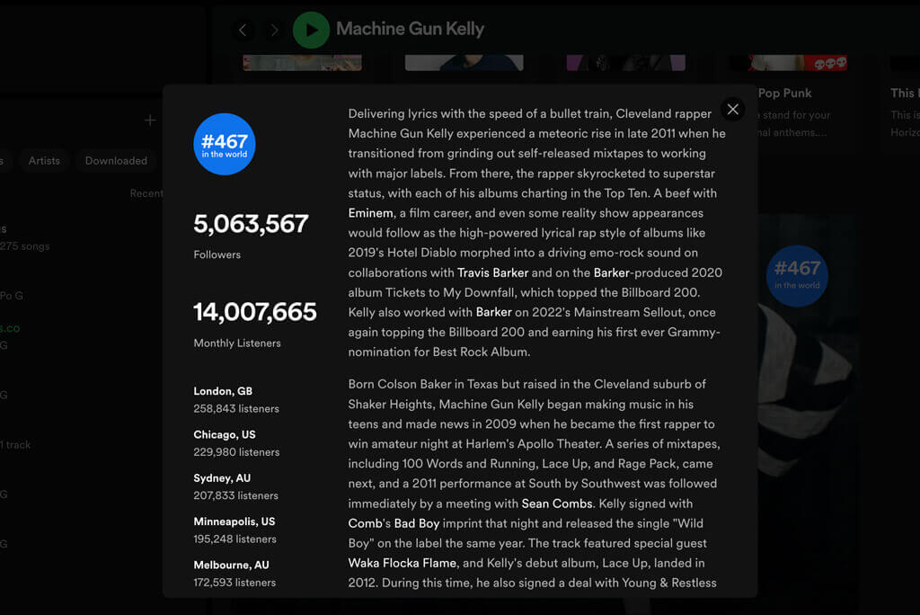 Machine Gun Kelly - Spotify Bio Example