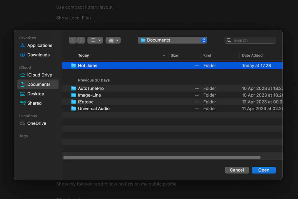 Selecting Music Folder to Upload in Spotify