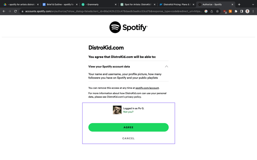 DistroKid to Spotify - Grant Access